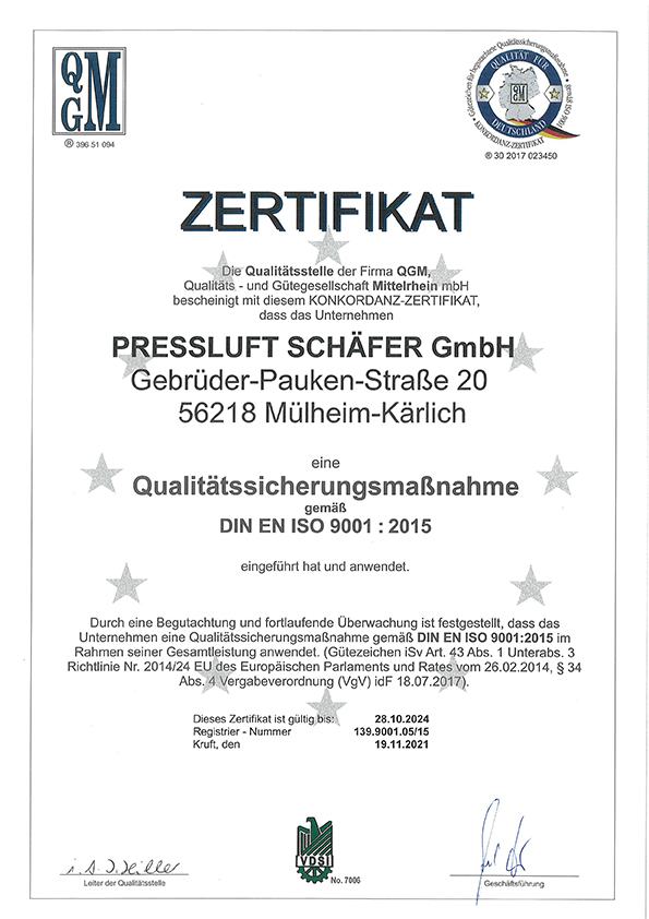 Pressluft Schäfer QGM Zertifikat 2021